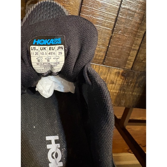 Hoka One One Clifton 7 Wide Mens Road Running Shoes Black White 1110534 11 2E - Picture 10 of 11